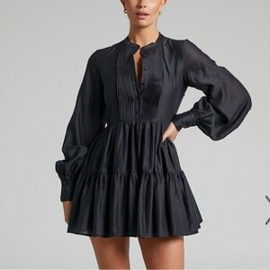 Showpo Black Long Sleeved Shirt Dress Size 4